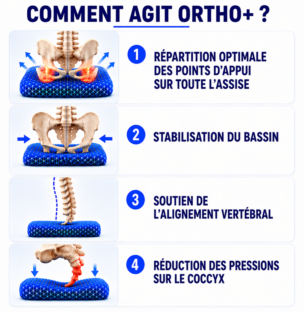 Coussin Ergonomique Gel ORTHO+ – Confort et soutien du coccyx