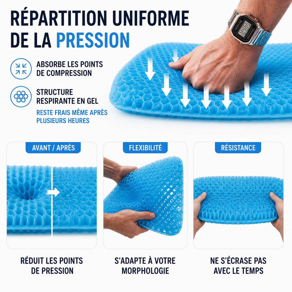 Coussin Ergonomique Gel ORTHO+ – Confort et soutien du coccyx