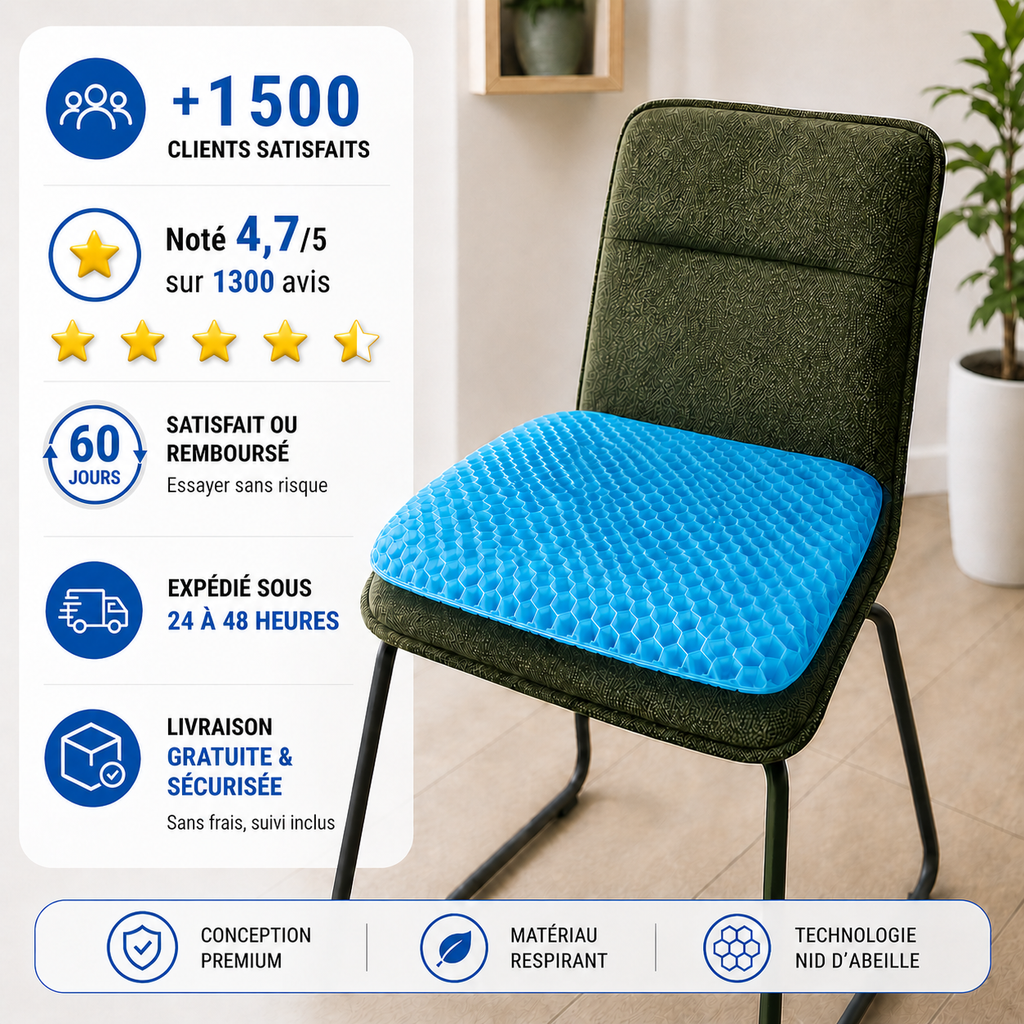 Coussin Ergonomique Gel ORTHO+ – Confort et soutien du coccyx