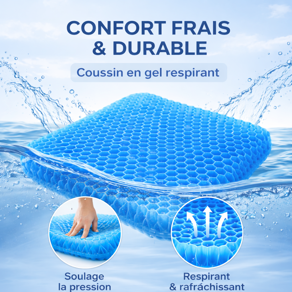 Coussin Ergonomique Gel ORTHO+ – Confort et soutien du coccyx